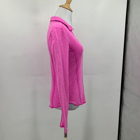 Pilcro Top Womens XS Extra Small Hot Pink Stitched V Neck Ribbed Anthropologie - Picture 6 of 12